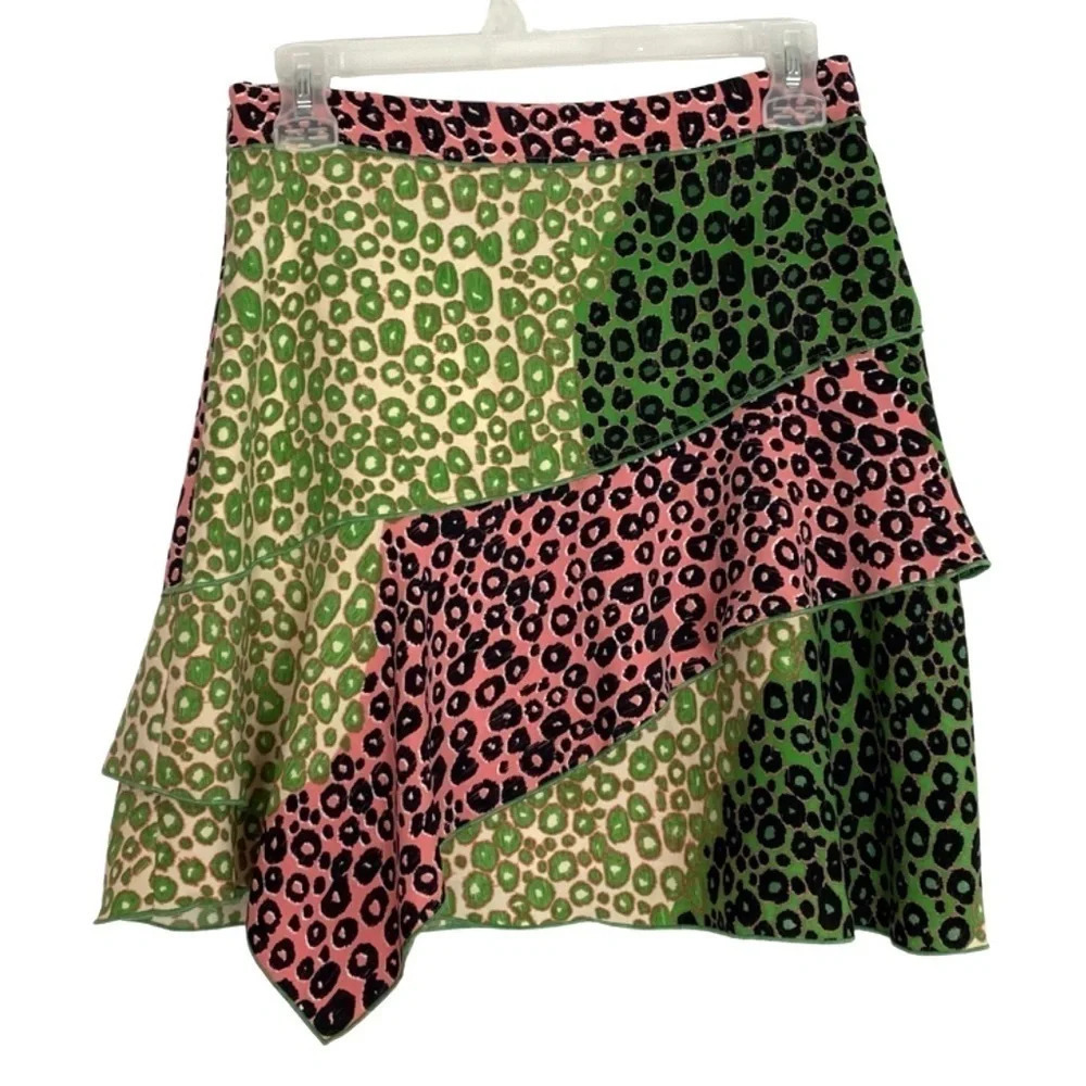 Derek Lam 10 Crosby Ruffle Leopard Print Skirt Pink Green Layered Size 6 Small - Picture 4 of 12